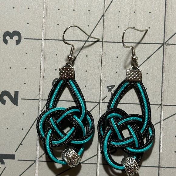 HandMade Turquoise and Black with silver beads Boho Earrings 💕Host Pick - Picture 2 of 2